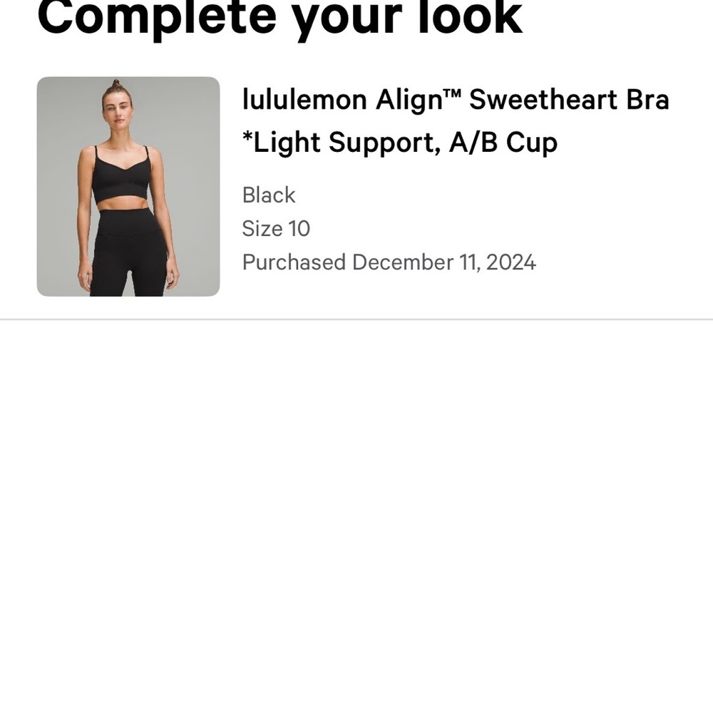 Lululemon Athletica Align Sweetheart  Black Bra * light support - Picture 4 of 4